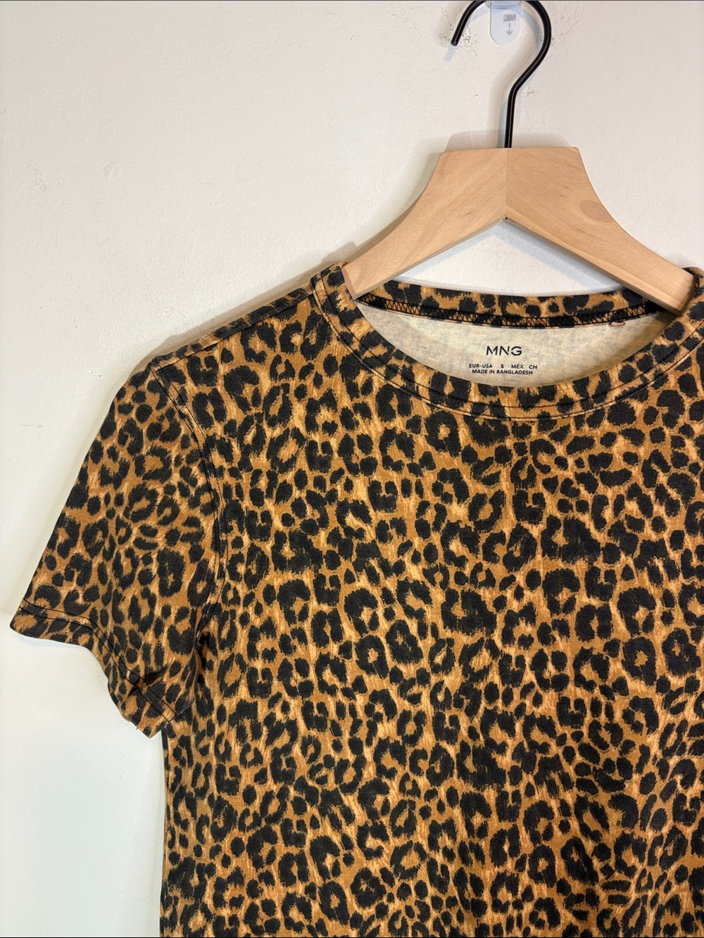 MNG Mango Animal Print 100% Cotton T-Shirt Leopard Cheetah Natural Fibers Tee